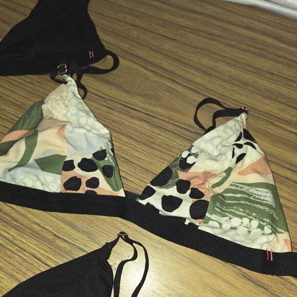 STANCE Sz M 3pc Triangle Back Closure Adjustable Black & Printed Bralette Lot - Picture 2 of 8